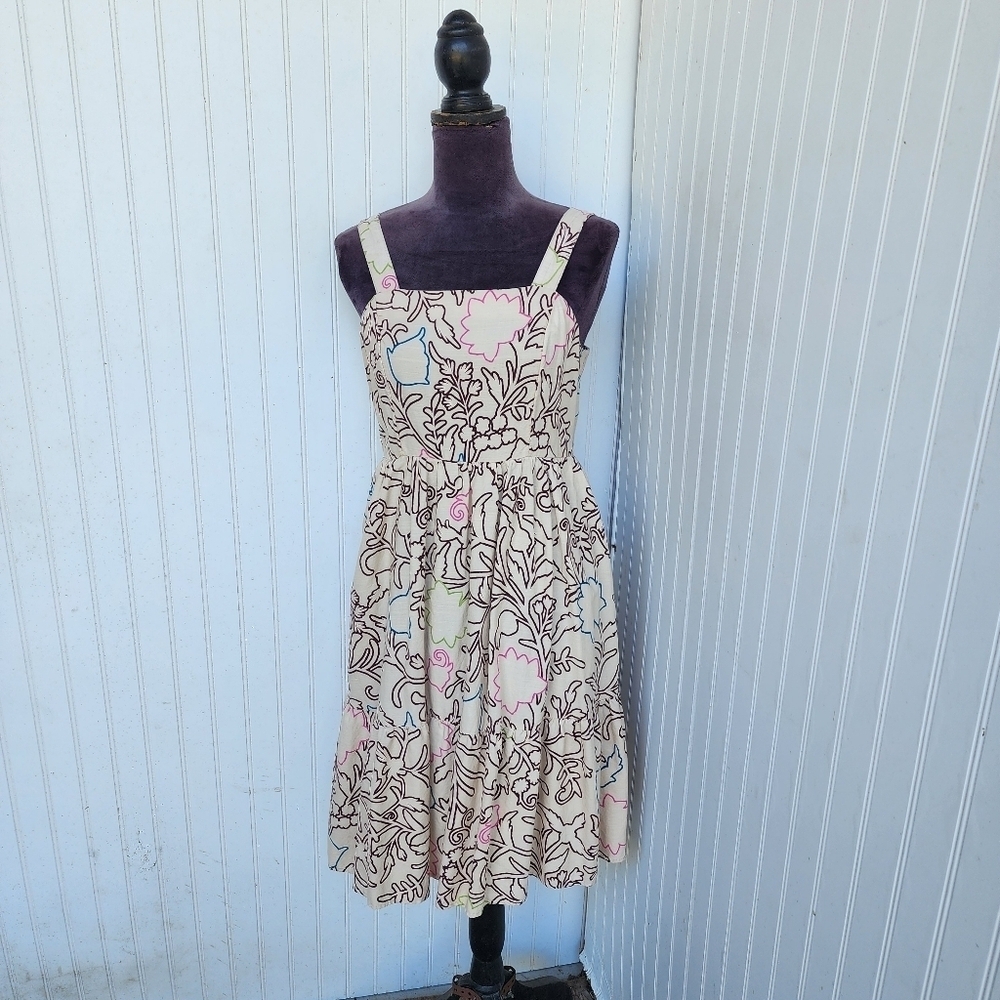 Knox Rose Womens Beige Brown Floral Tiered Dress Boho Sleeveless Square Neck S